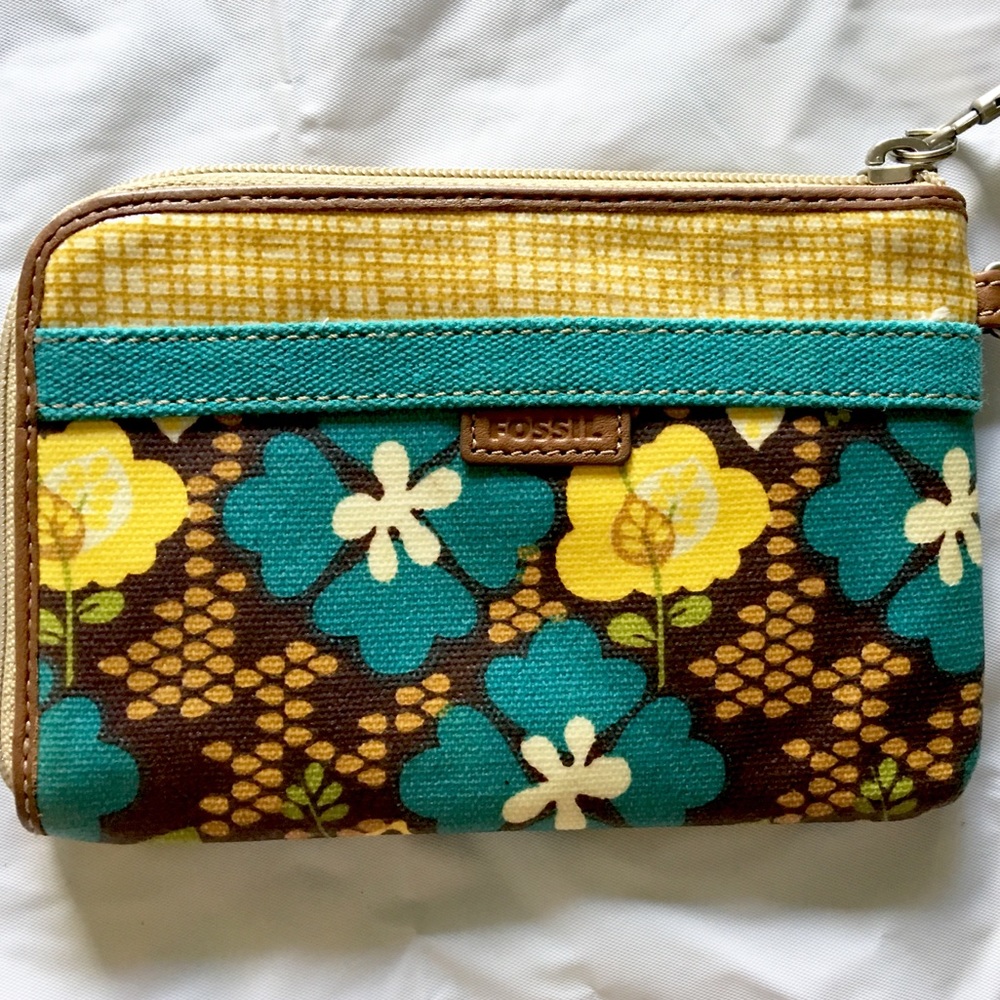 Fossil Vintage Teal Floral Wristlet